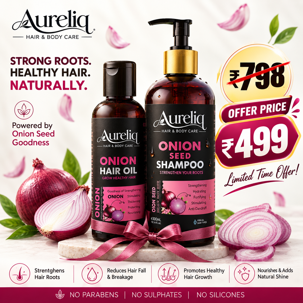 Aureliq Onion Hair Care Combo (Oil + Shampoo)